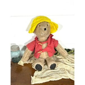 18" Paddington‎ Bear 1970s medim Plush stuffed animal vintage felt red toggle